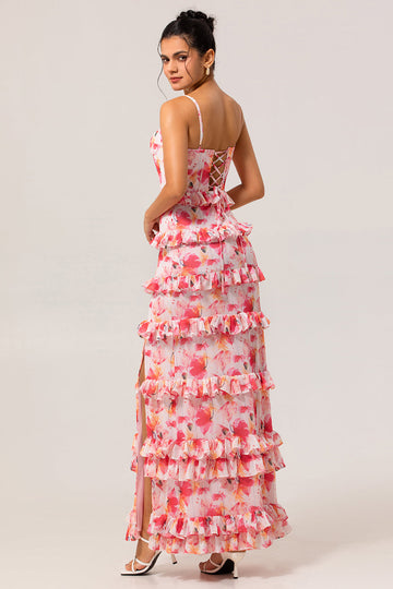 Robe d’invité de mariage longue à volants avec fente
